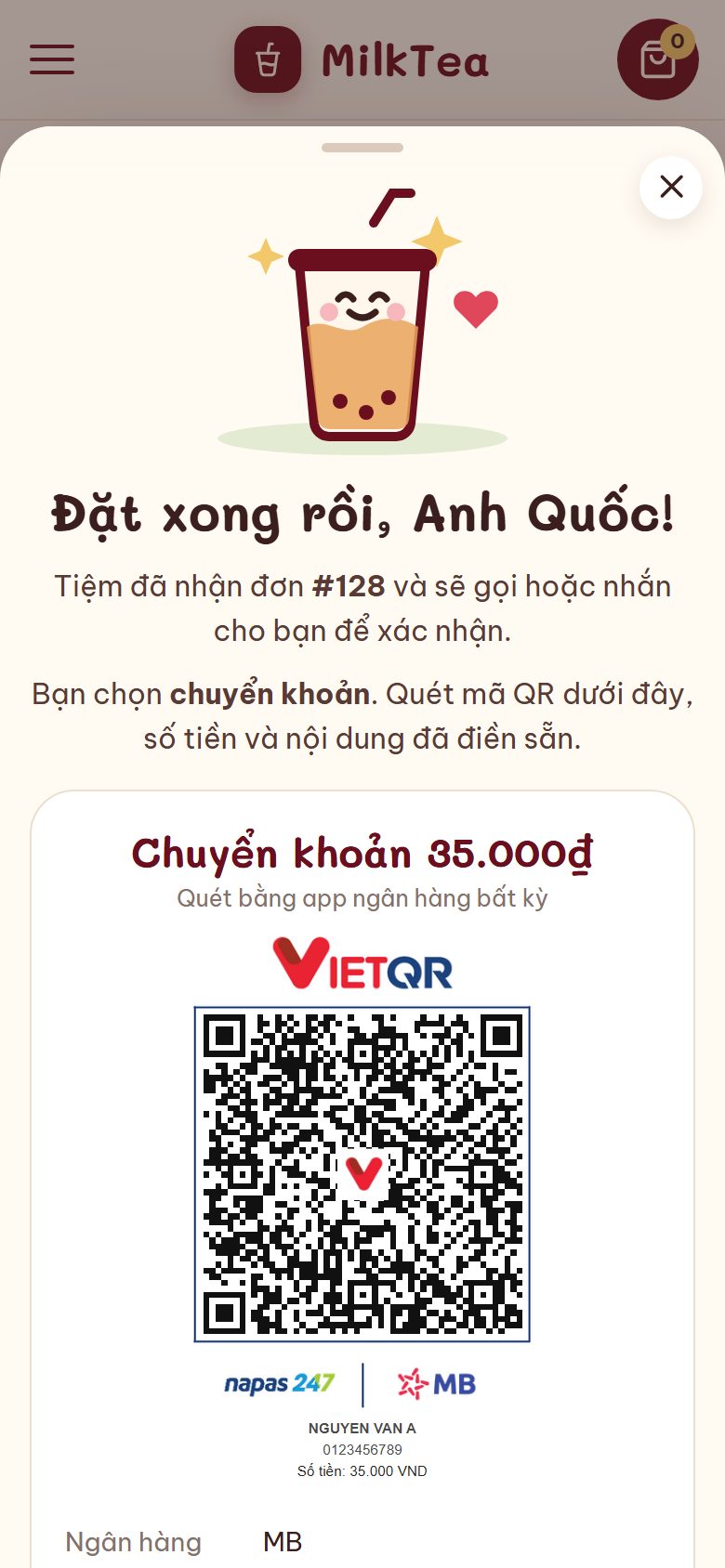 Theme MilkTea — Web order trà sữa, gọi món tại bàn bằng QR trên Blogspot — ảnh 9
