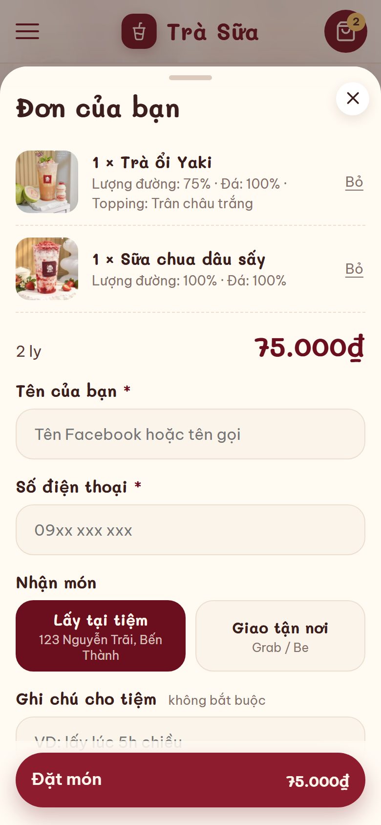 Theme MilkTea — Web order trà sữa, gọi món tại bàn bằng QR trên Blogspot — ảnh 7