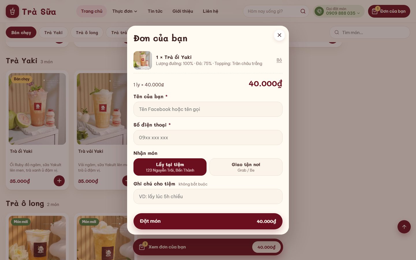 Theme MilkTea — Web order trà sữa, gọi món tại bàn bằng QR trên Blogspot — ảnh 3