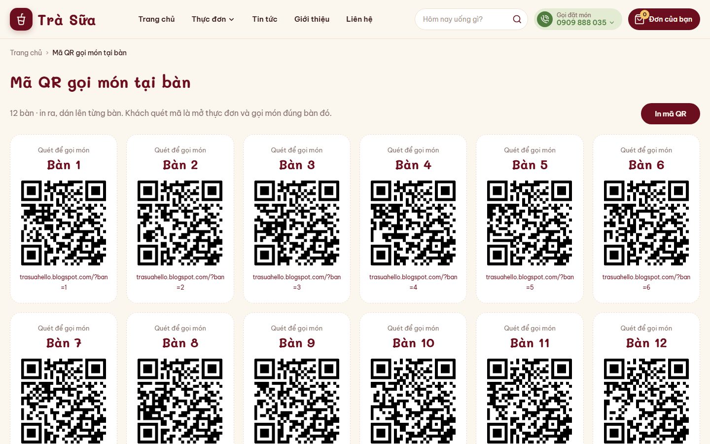 Theme MilkTea — Web order trà sữa, gọi món tại bàn bằng QR trên Blogspot — ảnh 4
